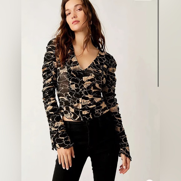 Free People Tops - Free People Through The Meadow Ruched Mesh Top (XS)